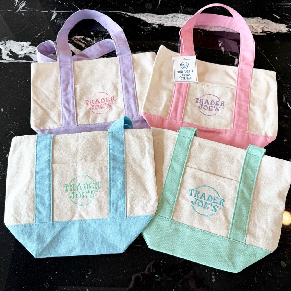 Trader Joe mini eco bag Canvas Tote Bag Pink, Blue, Green, Purple💗